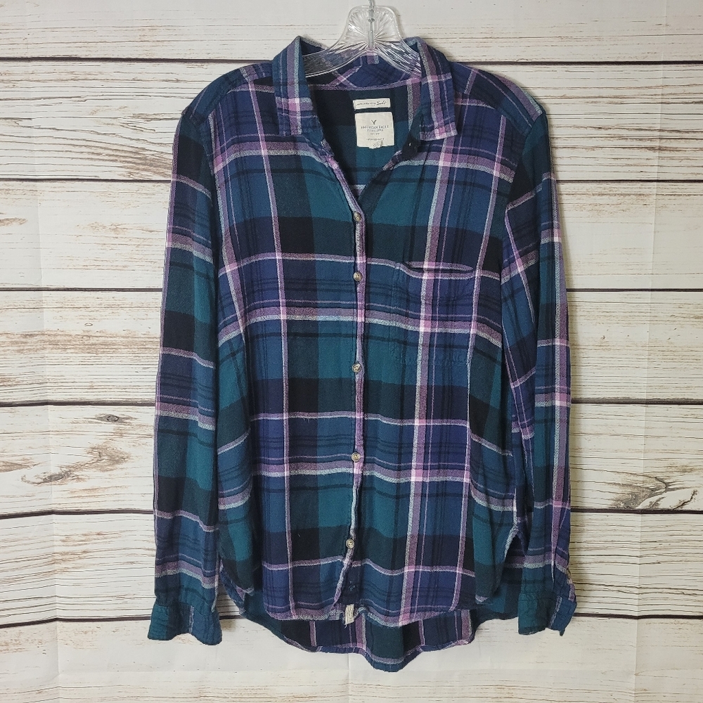 American Eagle Ahh-Mazingly Soft Boyfriend Fit Button Down Shirt Size Large
